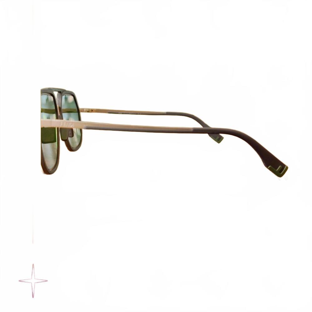 Fendi Zucca FF-Monogram Green Lens Round Aviator Sunglasses Green Havana - Picture 5 of 9